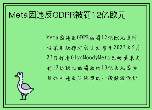 Meta因违反GDPR被罚12亿欧元 